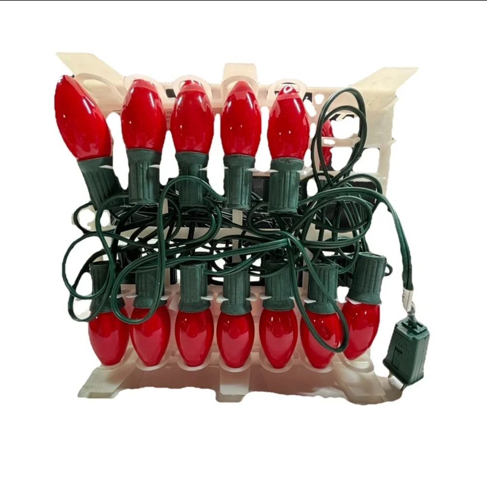 25  RED C7 Ceramic Multi Lights on Green Cord Christmas Lights
